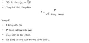Công thức tính dòng điện 3 pha 380v