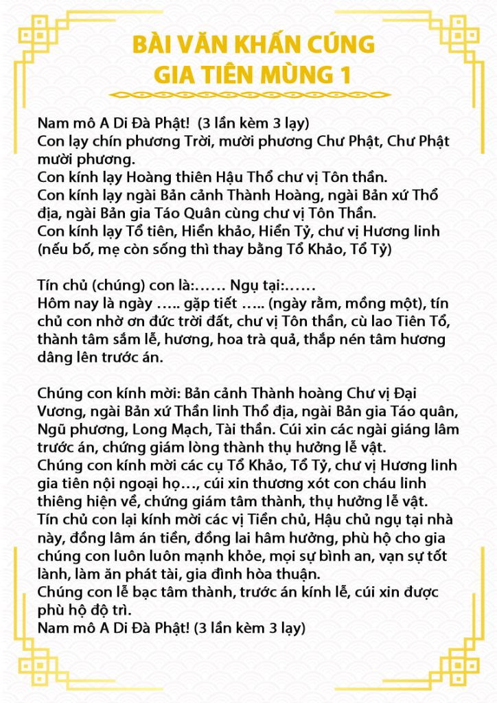 Văn khấn cúng gia tiên mùng 1