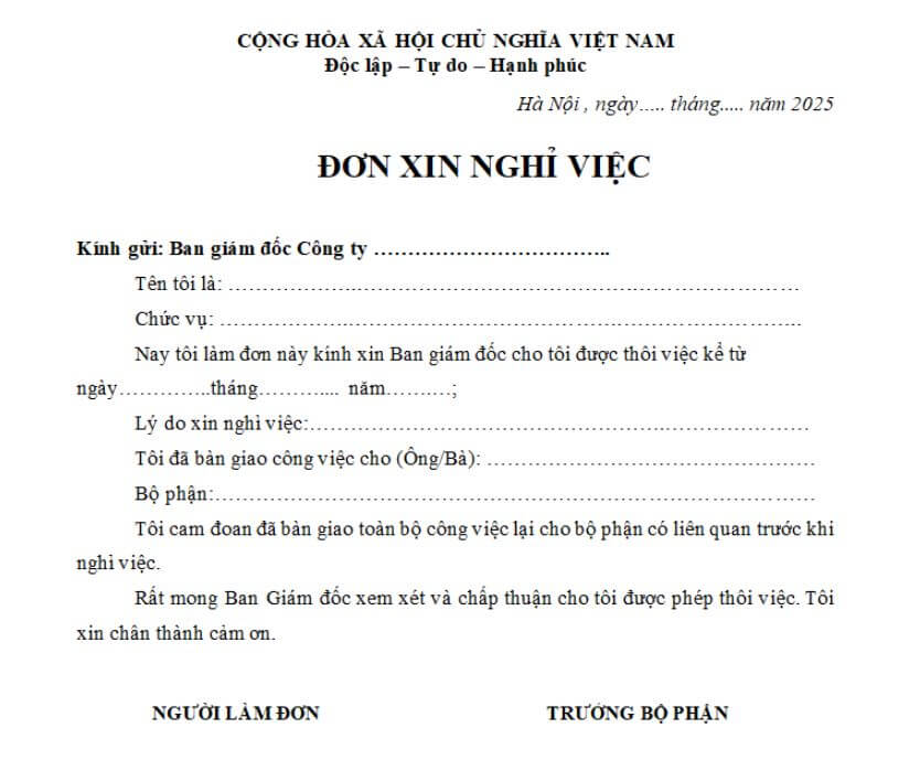 Tải mẫu đơn xin nghỉ việc