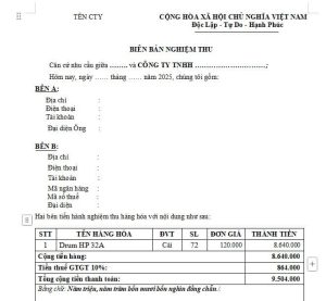 Mẫu biên bản nghiệm thu hàng hóa