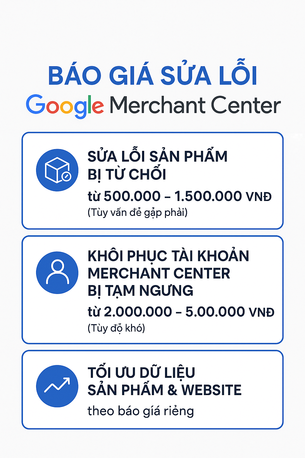 BÁO GIÁ SỬA LỖI Google Merchant Center