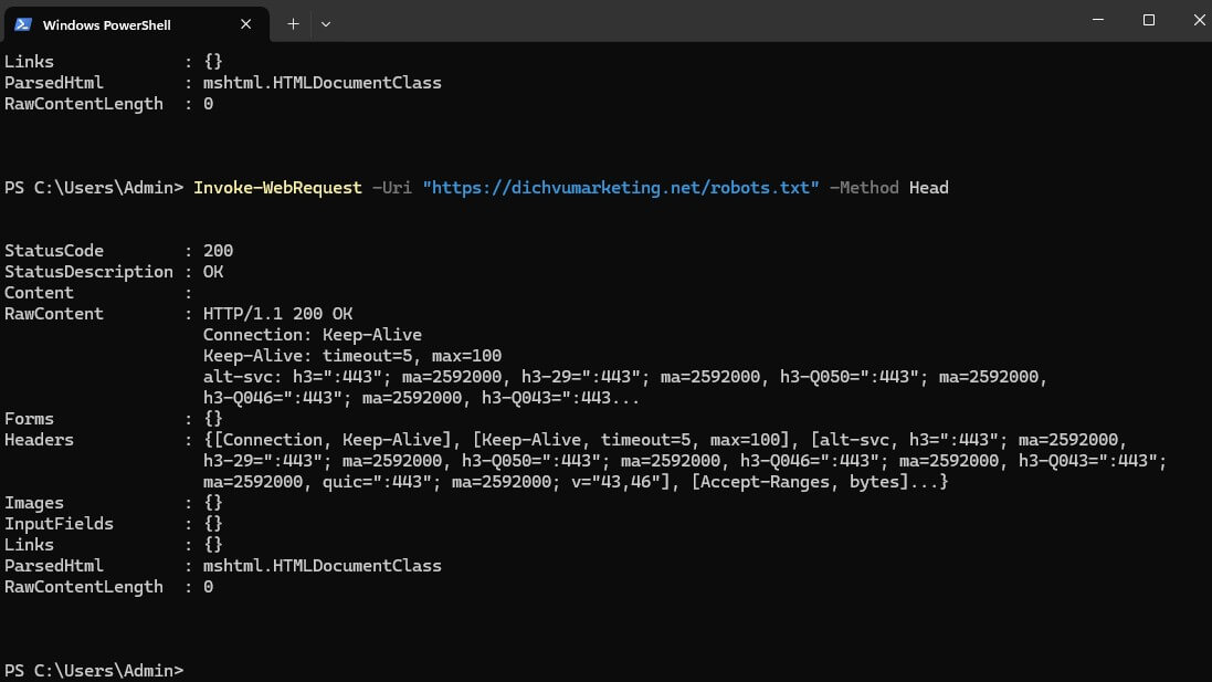 Kiểm tra bằng lệnh cURL xem robots có hoạt động không