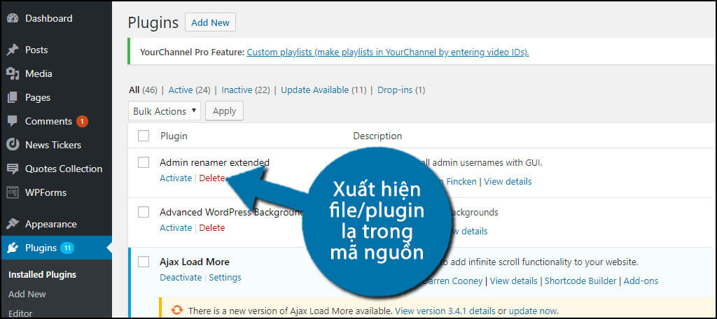 Xuất hiện file,plugin lạ trong mã nguồn