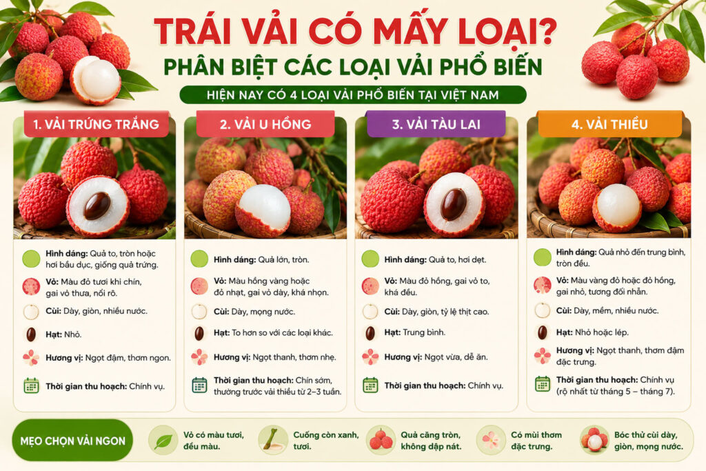 Trái vải có mấy loại? Phân biệt các loại quả vải phổ biến