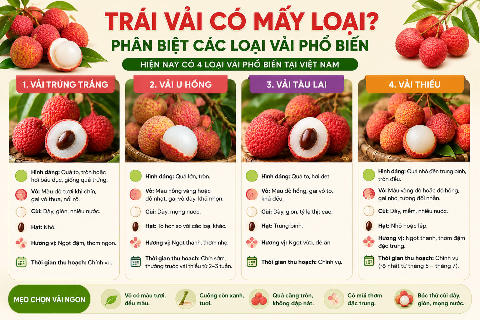Trái vải có mấy loại? Phân biệt các loại quả vải phổ biến